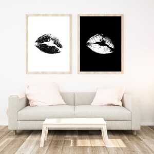 Glamorous Printable, Set of Two Prints, Black and White Lips, Lips Print, Lips Wall Decor, Fashion Wall Decor, Fashion Print, Makeup Print image 2