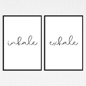 Stampa Inhale Exhale, Set di due stampabili, Inhale Exhale Wall Art, Sopra l&#39;arredamento del letto, Camera da letto Wall Art, Set di 2, Citazione tipografica, stampabile