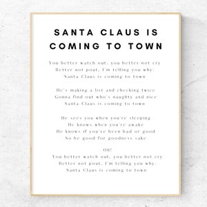Santa Claus Is Coming To Town Sign, Christmas Song Printable, Santa Claus Song, Christmas Lyrics, Christmas Printable, Xmas Wall Art Quote