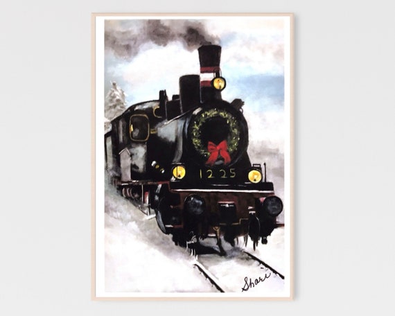 Polar Express, Hand Painted Printable, Polar Express Train Decor, Digital Download, Christmas Decor, Christmas Wall Art, Christmas Prints