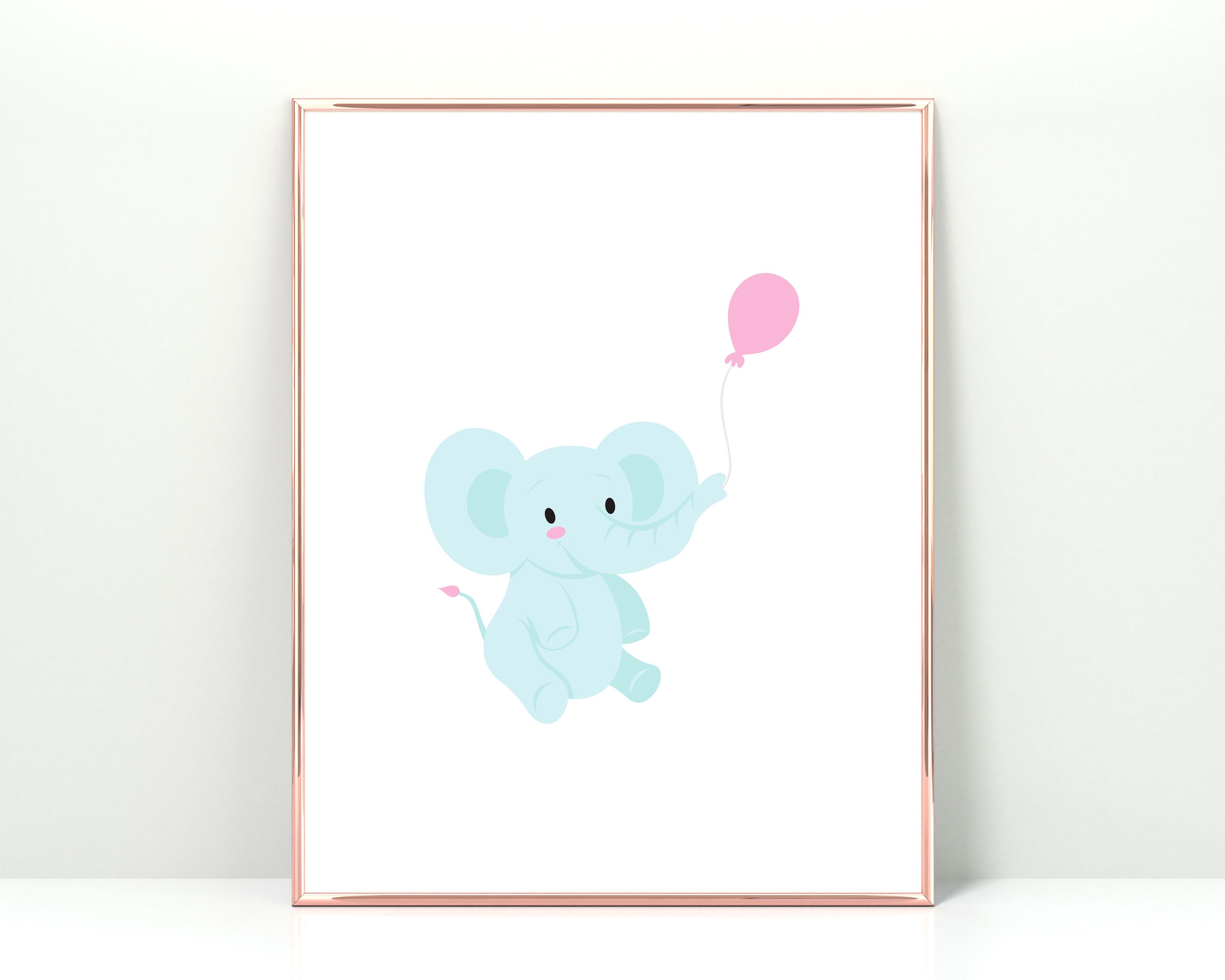 Baby Elephant Print, Pink Balloon Printable, Pink Nursery Decor, Baby ...