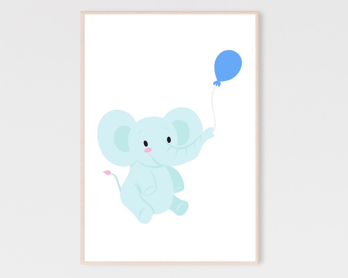 Baby Elephant Print, Blue Balloon Nursery Wall Art, Baby Boy Wall Art ...