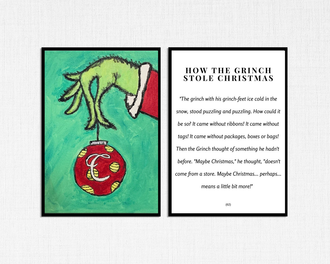 Set of 2 Grinch Printable, Hand Painted Grinch, Grinch Quote SVG, Set ...