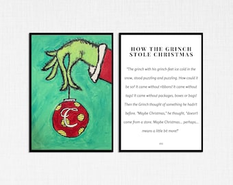 Set of 2 Grinch Printable, Hand Painted Grinch, Grinch Quote SVG, Set of 2 Christmas Decorations, Grinch Printable Download, Grinch Quotes