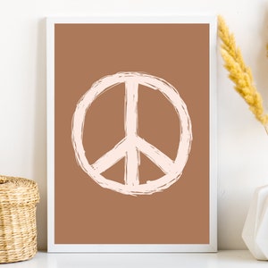 vredesteken, bruine muurkunst, vredeposter, meisjesslaapkamerdecor, houd het vredesteken, hippie afdrukbaar, boho kunst aan de muur, instant download,