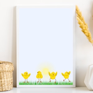 Patos de primavera para el dormitorio de los niños, dibujos animados de pollito bebé para niños, patos felices imprimibles, primavera imprimible para niños, impresión de descarga instantánea, Pascua