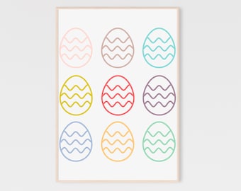 Colorful Easter eggs, Easter egg Print, Easter Printable, printable easter wall art, spring decor, spring digital download, spring printable