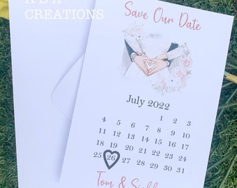 Save the Date Cards with calendar, Wedding Invitation, Save our Date, Personalised, Calendar Wedding Invitation,