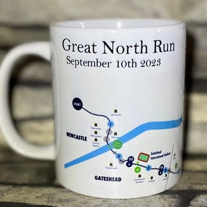 Personalised Great North Run 2023,  Half Marathon, Route, Mug, Memento, Souvenir, Running, Gift
