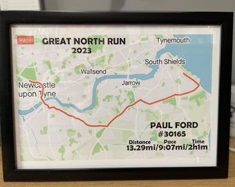Personalised Great North Run Strava Map, Print, Digital Download, Half Marathon, Running, Gift, His, Hers.