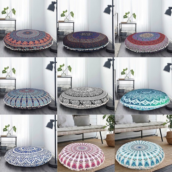 Grande housse de coussin de sol mandala hippie - housse de coussin - housse de pouf rond déco yoga bohème coussins de sol