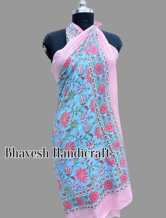 Bohemian Pareo Wrap Block Printed Sarong Neck Hea… - image 8