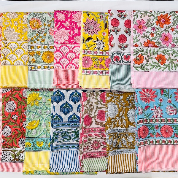 Floral Block Print Cotton Sarong: Boho Beach Scarf