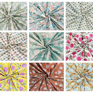 Tissu imprimé bloc floral par cour - Tissu indien 100% pur coton, tissu de fabrication de robes de vêtements pour femmes pour la couture