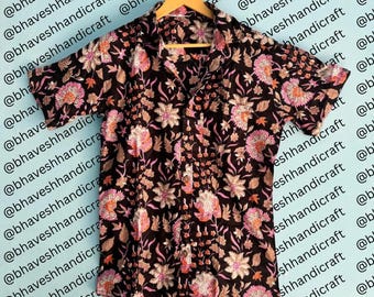 Hand block Printed Shirt Men's Shirt 100% Cotton Eco-friendly Shirt, Causal Half Sleeve Shirts for Beach and Summer Wear