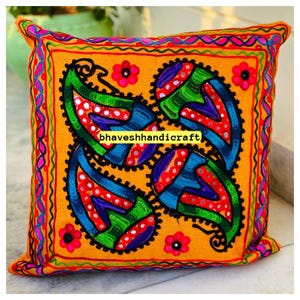 Embroidery Boho Throw Pillow | Decorative Pillow Cover 16x16 | Colorful Couch Pillow | Indian Cushion Cover VH-08