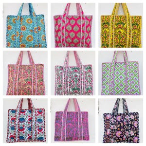 Indische Einkaufstasche mit Blumenmuster/indische handgemachte Tasche/Einkaufstasche/Markttasche/gesteppte Tasche/Frauenhandtasche/große Baumwoll-Einkaufstasche für Frauen
