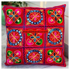 Embroidery Boho Throw Pillow | Decorative Pillow Cover 16x16 | Colorful Couch Pillow | Indian Cushion Cover VH-07