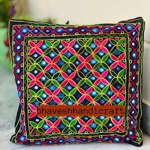 Embroidery Boho Throw Pillow | Decorative Pillow Cover 16x16 | Colorful Couch Pillow | Indian Cushion Cover VH-05