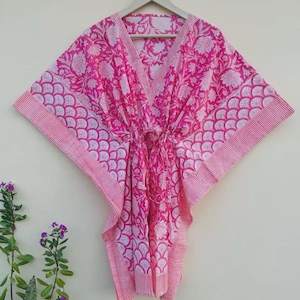 Cotton Kaftan, 100% Cotton Kaftan, Hand Block Printed Kaftan,Long Caftan Dress,Indian Floral Summer Night Gown,Women Resort Wear, Beach Wear