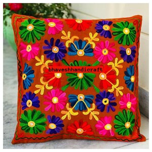 Embroidery Boho Throw Pillow | Decorative Pillow Cover 16x16 | Colorful Couch Pillow | Indian Cushion Cover VH-06
