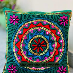 Embroidery Boho Throw Pillow | Decorative Pillow Cover 16x16 | Colorful Couch Pillow | Indian Cushion Cover VH-04