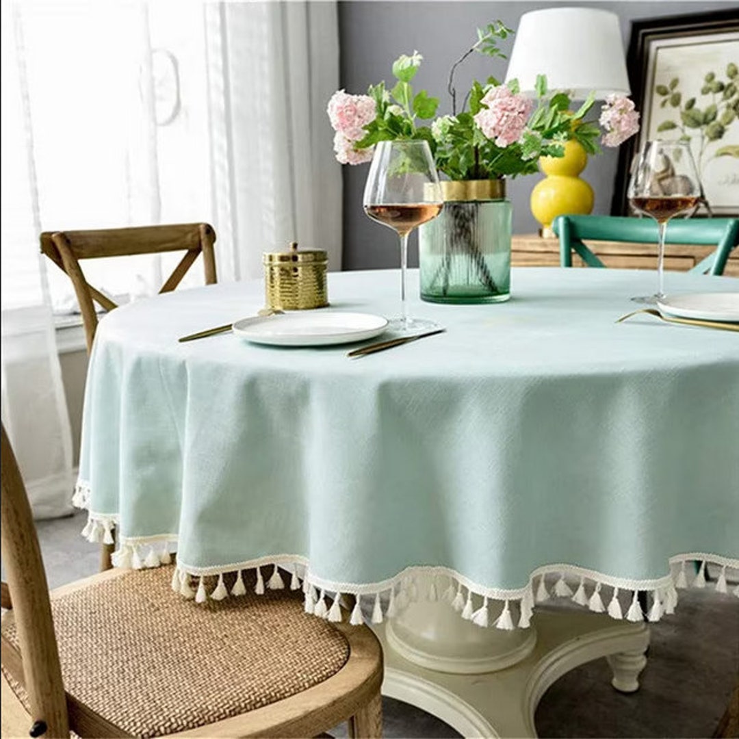 Round Tablecloth, Table Cover, Cotton Table Cloth, Boho Chic Tassel Tablecloth, Mediterranean ...