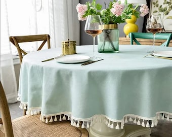 Mantel redondo, cubierta de mesa, mantel de algodón, mantel de borla Boho Chic, mantel de cocina de estilo mediterráneo, mantel rústico