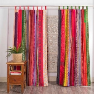 EXPRESS SERVICE of Indian Vintage Old Silk Sari Fabric Patchwork Curtain Door Window Curtain Living Room Decorative Curtains - Gift For Her