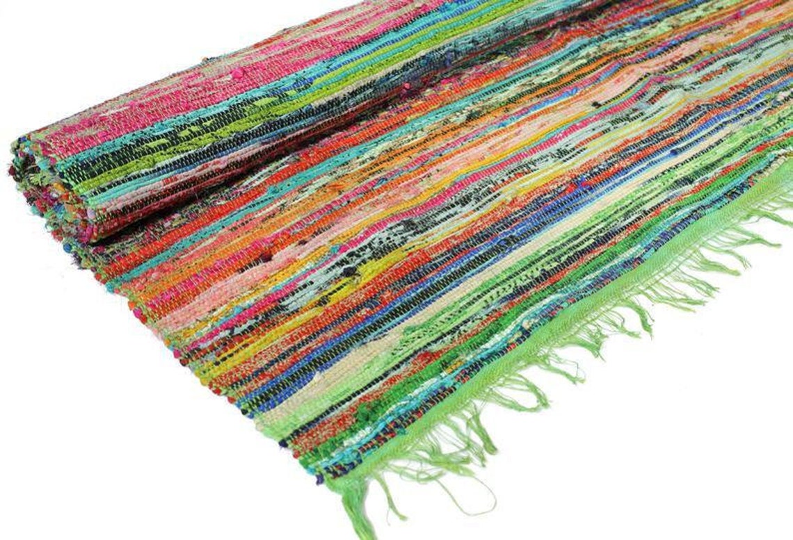Handmade Recycled Rug Multi Color Chindi Rug Rag Rug Woven Etsy