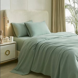 Lenzuolo da letto in cotone lavato biologico al 100% verde salvia Set di lenzuola Queen StoneWshaed Set di lenzuola Boho