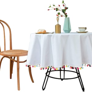 Runde Tischdecke, Tischdecke, Baumwolltischdecke, Boho-Chic-Tischdecke mit Quaste, Küchentischdecke im mediterranen Stil, rustikale