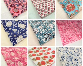 Block Print Fabric By Yard Assorted Floral Print Fabric Indian 100 % Pure Cotton Fabric, Dressmaking Fabric, Sewing, Crafting, Upholstery
