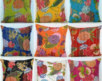 All Size Kantha Cushion Cover,16x16,18x18,20x20,22x22,24x24 Indian Handmade Kantha Throw Pillow Decorative Pillow Cover, Sofa Pillow Cover