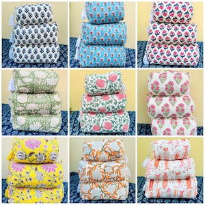 Assortiti piccoli 3 pezzi Set borse da toilette Borsa per trucco trapuntata Borse per cosmetici con stampa a blocchi fatte a mano Custodia da viaggio Borse da toilette