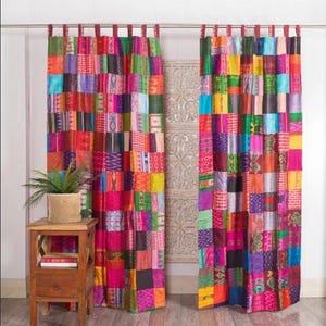 Window Curtain, Window Treatment Silk Sari Bohemian Curtain Indian Hippie Curtain, Boho Curtains, Patchwork Curtains, Living Room Curtain