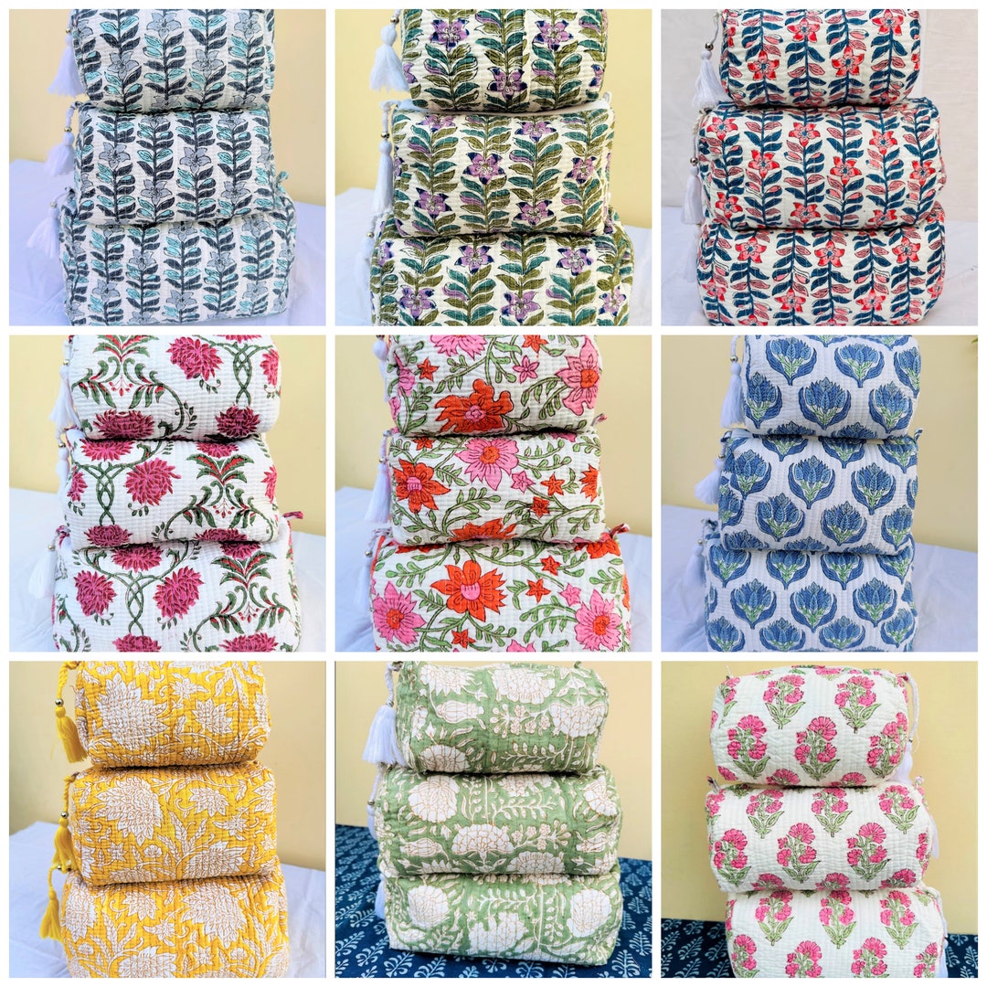 Block Print Quilted Makeup Bag (set of 3)