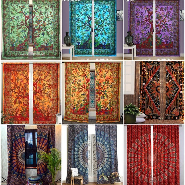 Tree of life curtains 100%Natural Cotton Bohemian Curtains Drapes Door Panels For Bedroom Boho Curtain, Curtain Panels, Living Room Curtains