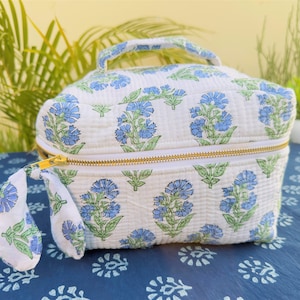 Handgemachte gesteppte Kosmetiktasche für Frauen Meakup Aufbewahrungsbeutel Große Baumwolle Reisekosmetiktasche Beste Quilety mit Reißverschluss-Set Geschenk für Sie
