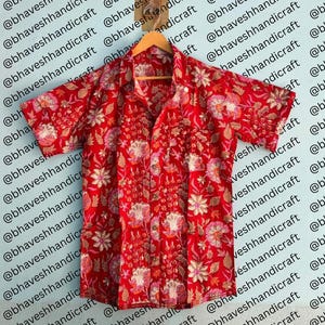 Hand-Block Printed Men&#39;s Shirt, Indian 100% Pure Cotton Shirt, Floral Printed Shirt, Handmade Shirt, Beach Wear, Gift for him