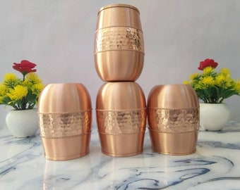 100% Pure Copper Tumbler Set Drinkware And Severing 4 Pcs Set Copper Water Glass Good Health Benefits, 250 ML Each Copper Glasses