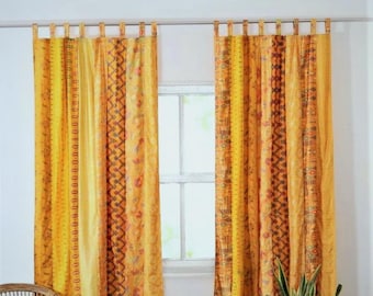 SALE ! Window Curtains Boho Silk Sari Patchwork Curtains Indian Hippie Cutains Home Decorative Curtains Bohemian Living Room Window Curtains