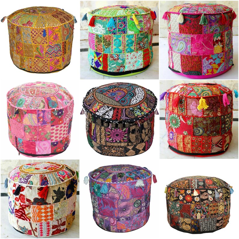 Ottoman Pouf Cover Patchwork Floor Cushion Cover Floor Pillow Etsy