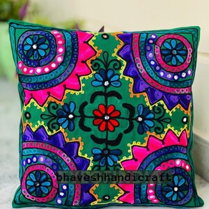 Embroidery Boho Throw Pillow | Decorative Pillow Cover 16x16 | Colorful Couch Pillow | Indian Cushion Cover VH-01