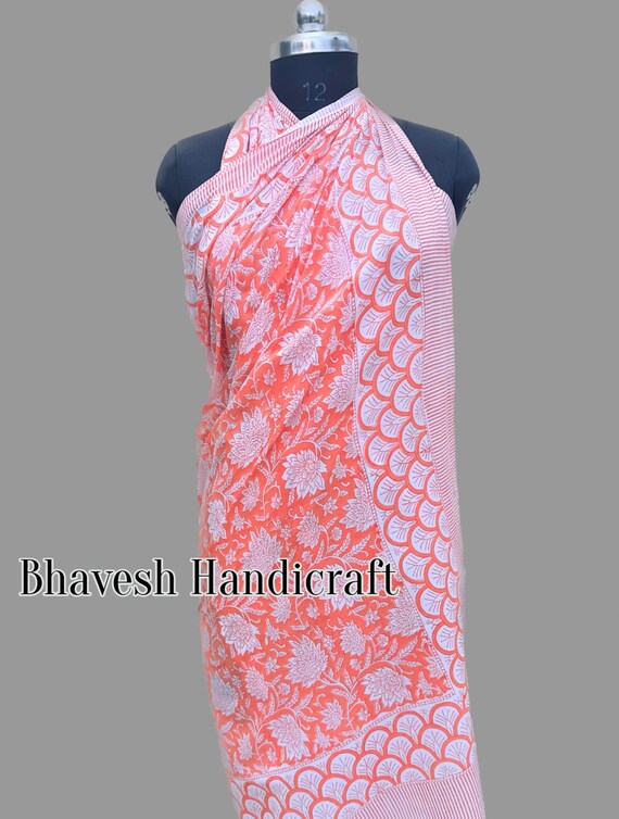Bohemian Pareo Wrap Block Printed Sarong Neck Hea… - image 9