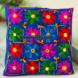 Embroidery Boho Throw Pillow | Decorative Pillow Cover 16x16 | Colorful Couch Pillow | Indian Cushion Cover VH-03