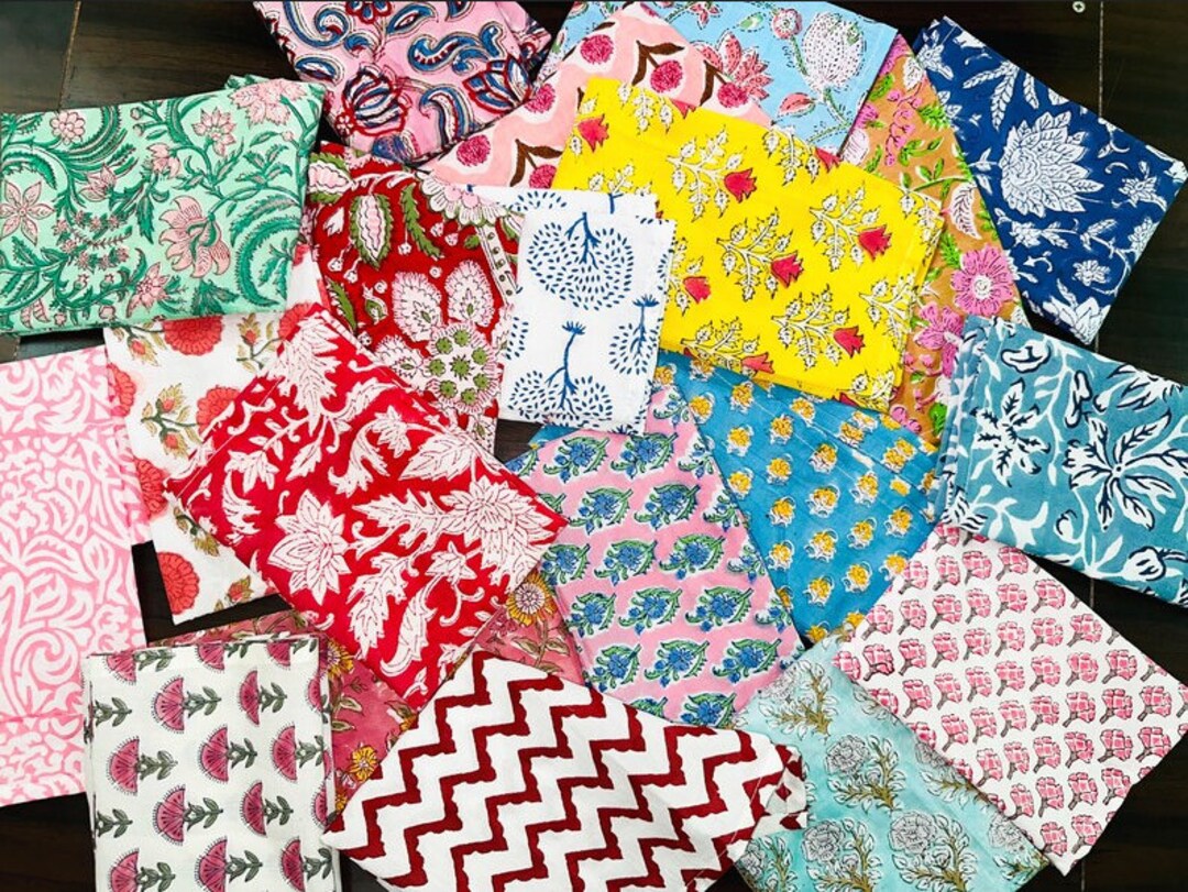 Indian Hand Block Printed Patch Scrap Bundle Fabric Scraps Cotton