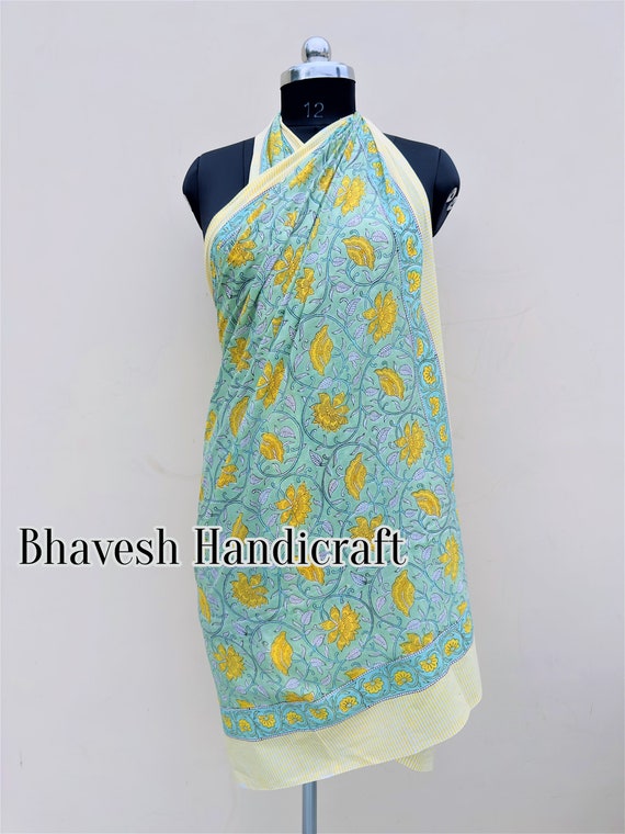 Bohemian Pareo Wrap Block Printed Sarong Neck Hea… - image 10