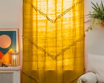 Borlas hechas a mano Un panel Cortina Flecos Cortina Cortina de ventana Cortina Boho Cortina de dormitorio Cortina de puerta Cortina de