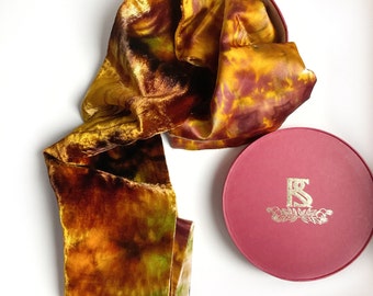 Hand-Painted Silk Velvet Scarf - Brown Sandy Shades, Gift for Her/Him